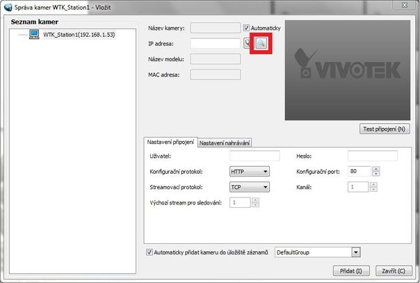 VIVOTEK ST7501 - vyhledávání IP kamery